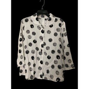 NWOT Fridaze Black and White 100% Linen Blouse Top Shirt - Size Small